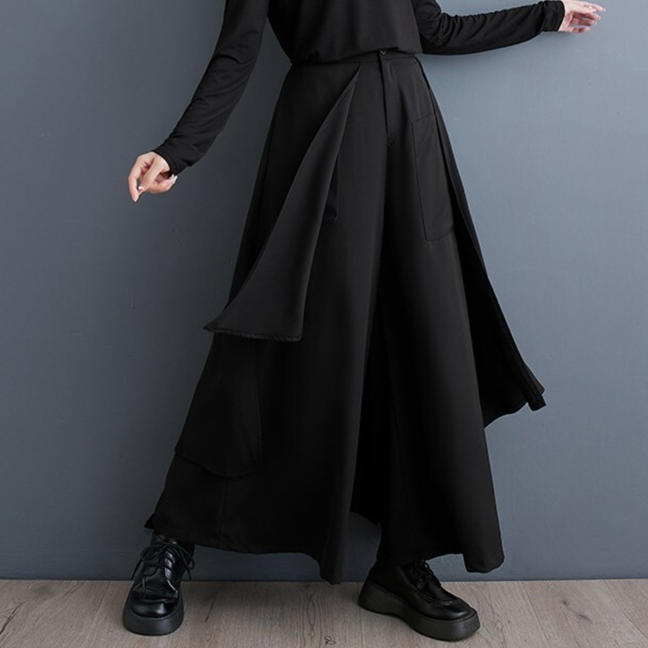 レイヤード アシンメントリー ガウチョパンツ 00055