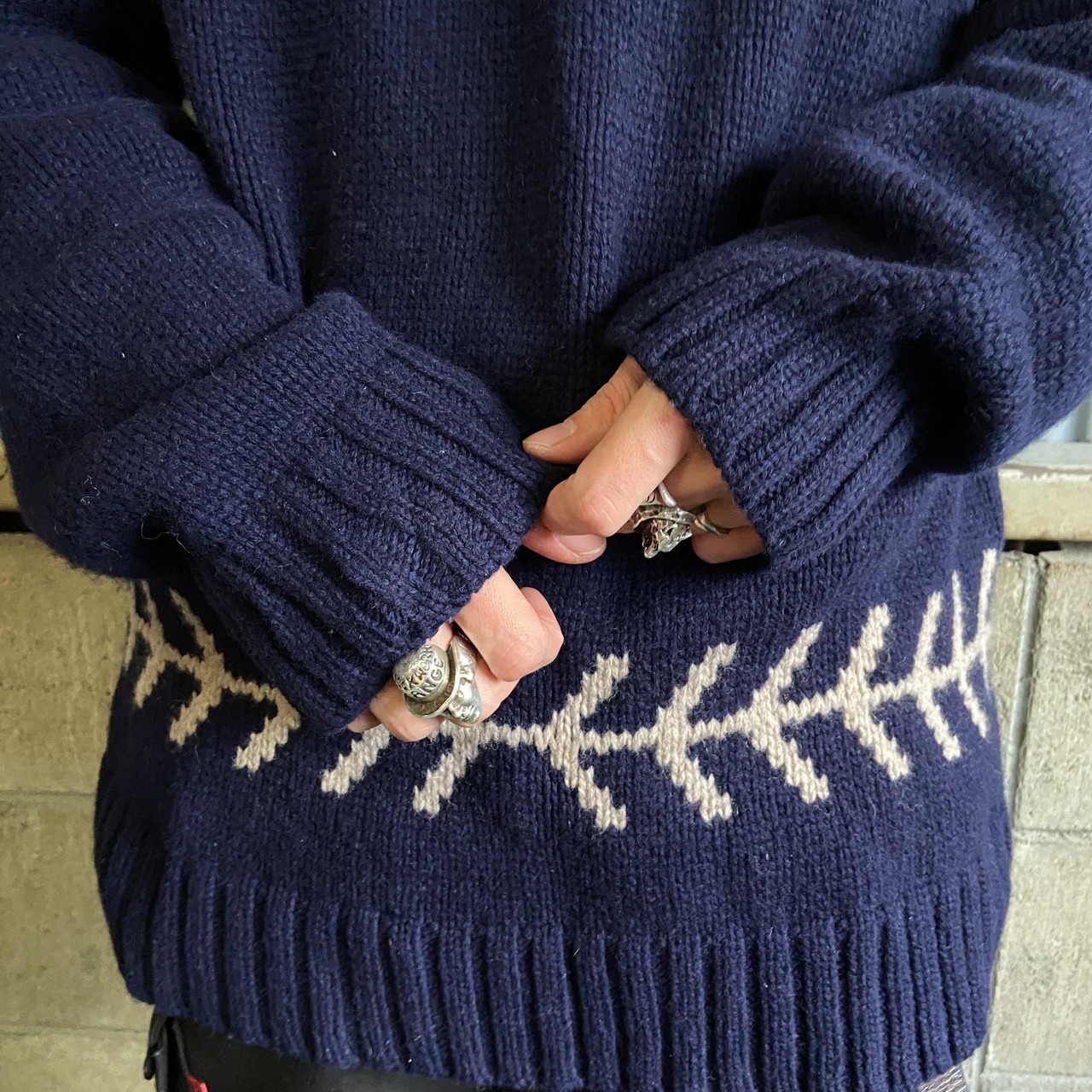 ギャップ GAP ウールニットセーター メンズXL 古着 柄 ネイビー 紺 