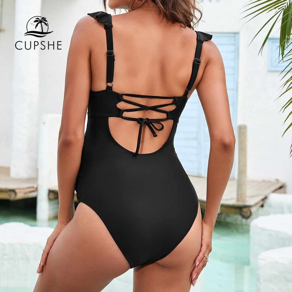 送料無料 CUPSHEマタニティワンピース水着妊婦黒セクシープランジ