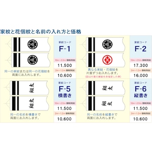 吹流しコードF5【徳永鯉のぼり】1.2M ~ 2M用　名前・家紋・花小紋入れ