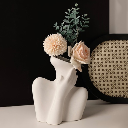 花瓶 フラワーベース 黒 ブラック シンプル 人 手 ハンド シルエット セラミック 陶器 リビングルーム モダン 北欧 スタイリッシュ アーティスティック インテリア