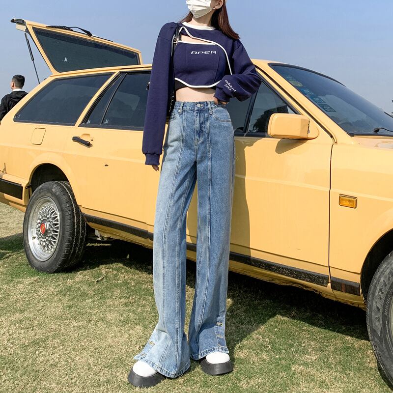 初回送料無料ルーズワイドレッグジーンズハイウエストレディースファションパンツズボン