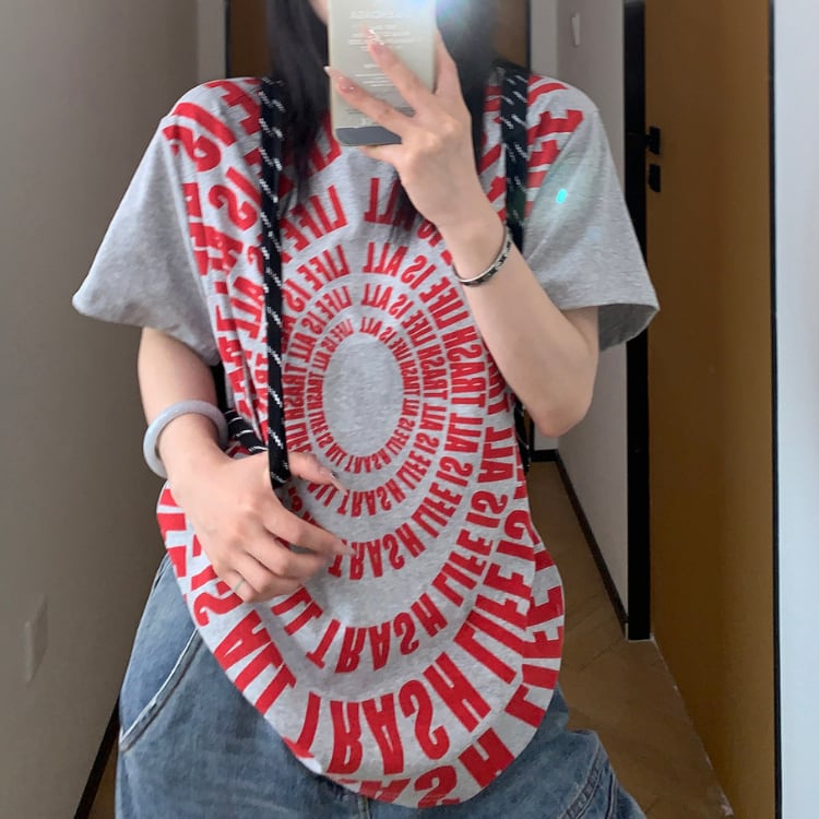 半袖 プリント クルーネック カジュアル Tシャツ ◆2col L60070
