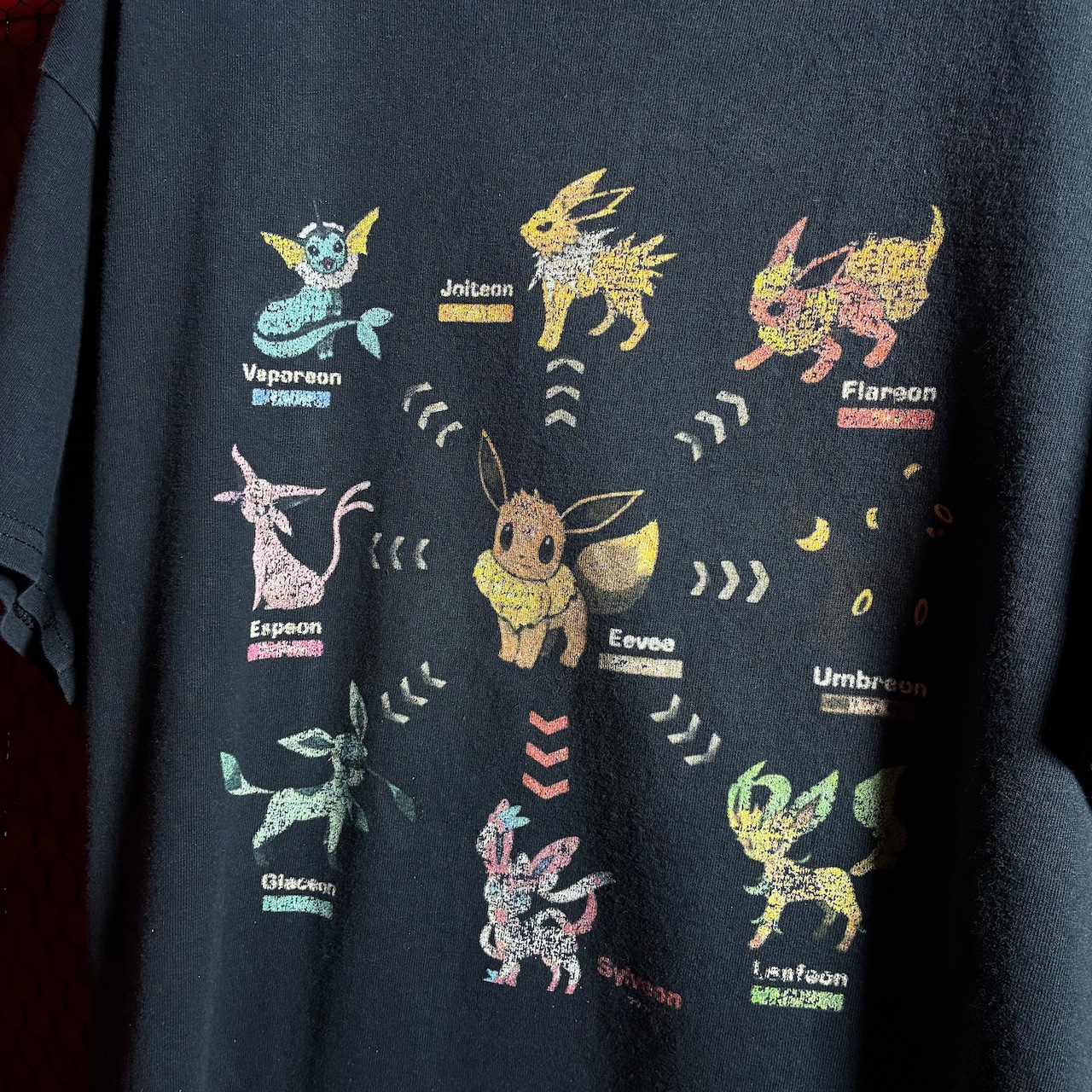 00s GILDAN ポケモン イーブイ進化図鑑Tシャツ ブラック ポケットモンスター