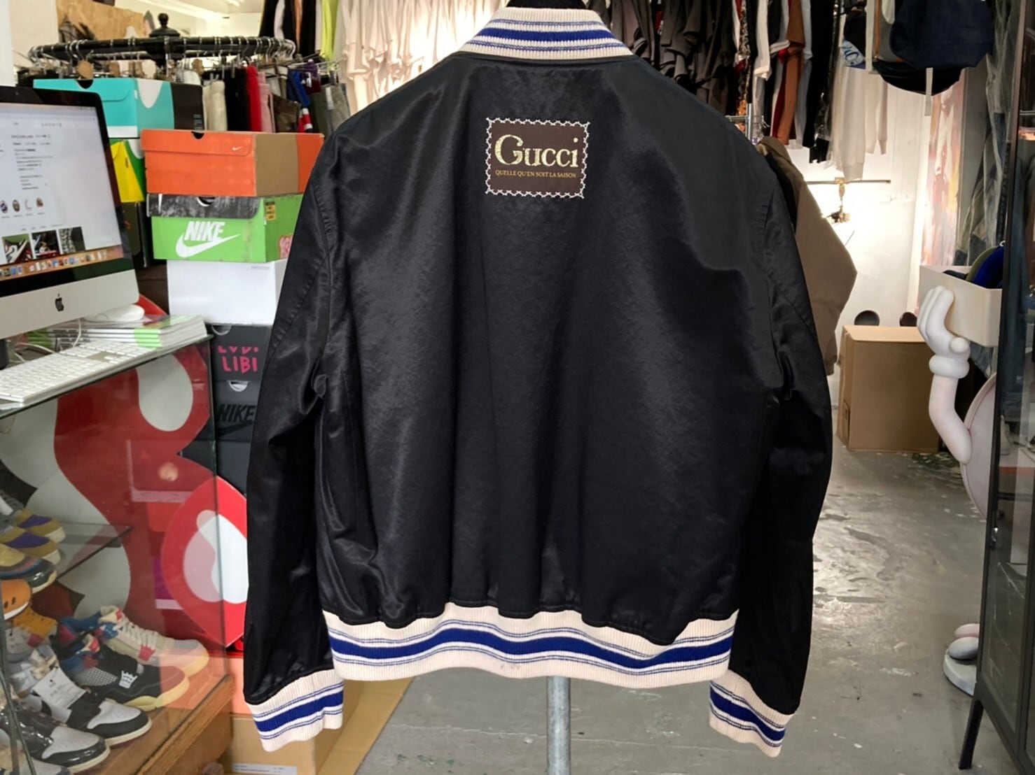 移転SALE GUCCI ORGASMIQUE REVERSIBLE BOMBER JACKET BLACK/L.OLIVE 