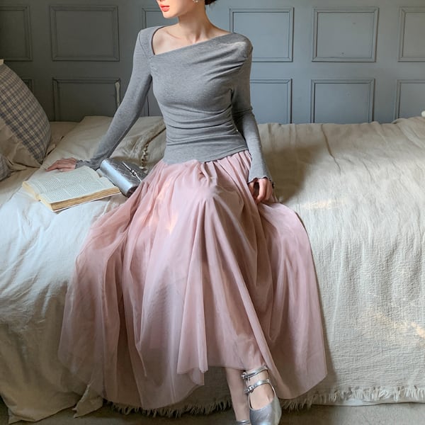 アシメトリーネック リブカットソー A2715