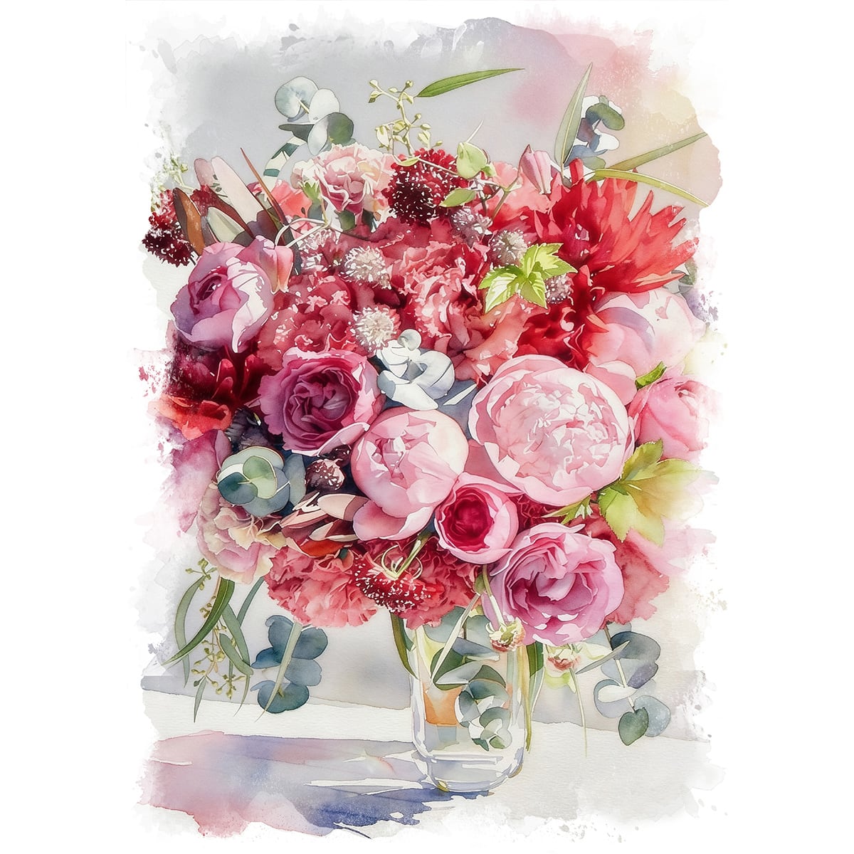 絵画 花(フラワー) バラとシャクヤクの花束 インテリアアート額付き