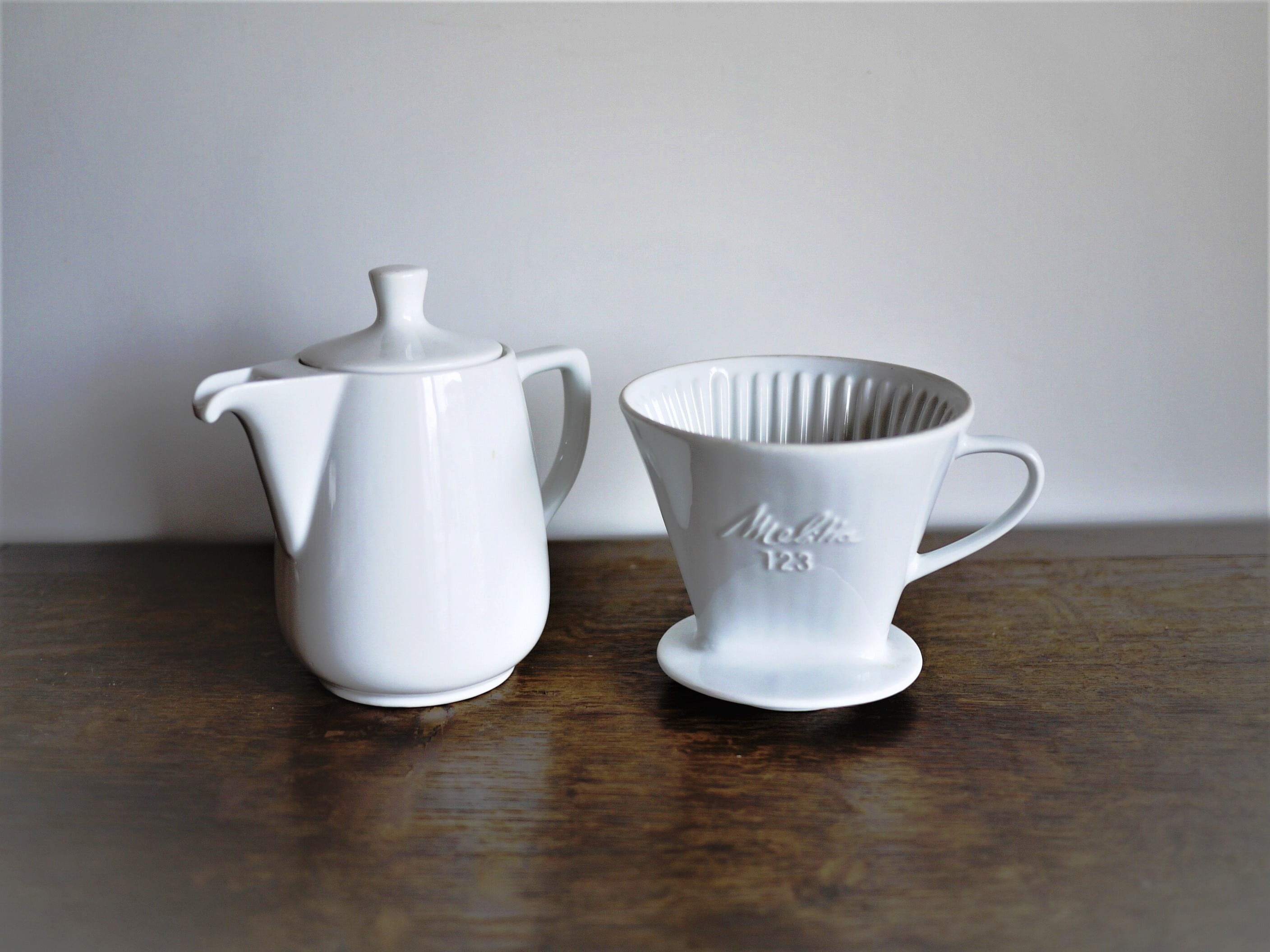 Melitta123 白磁 ヴィンテージ メリタ コーヒーポット&ドリッパー 陶器製 ホワイト 60年代