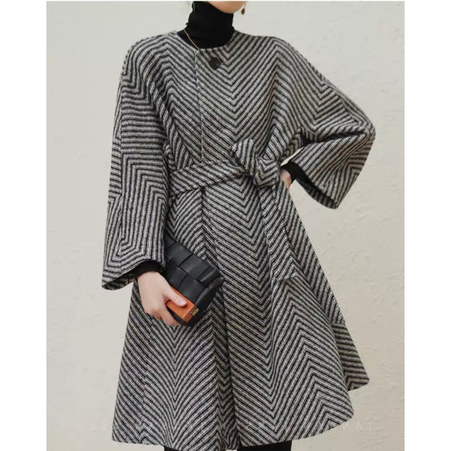 herringbone pattern flare coat＜c1253＞