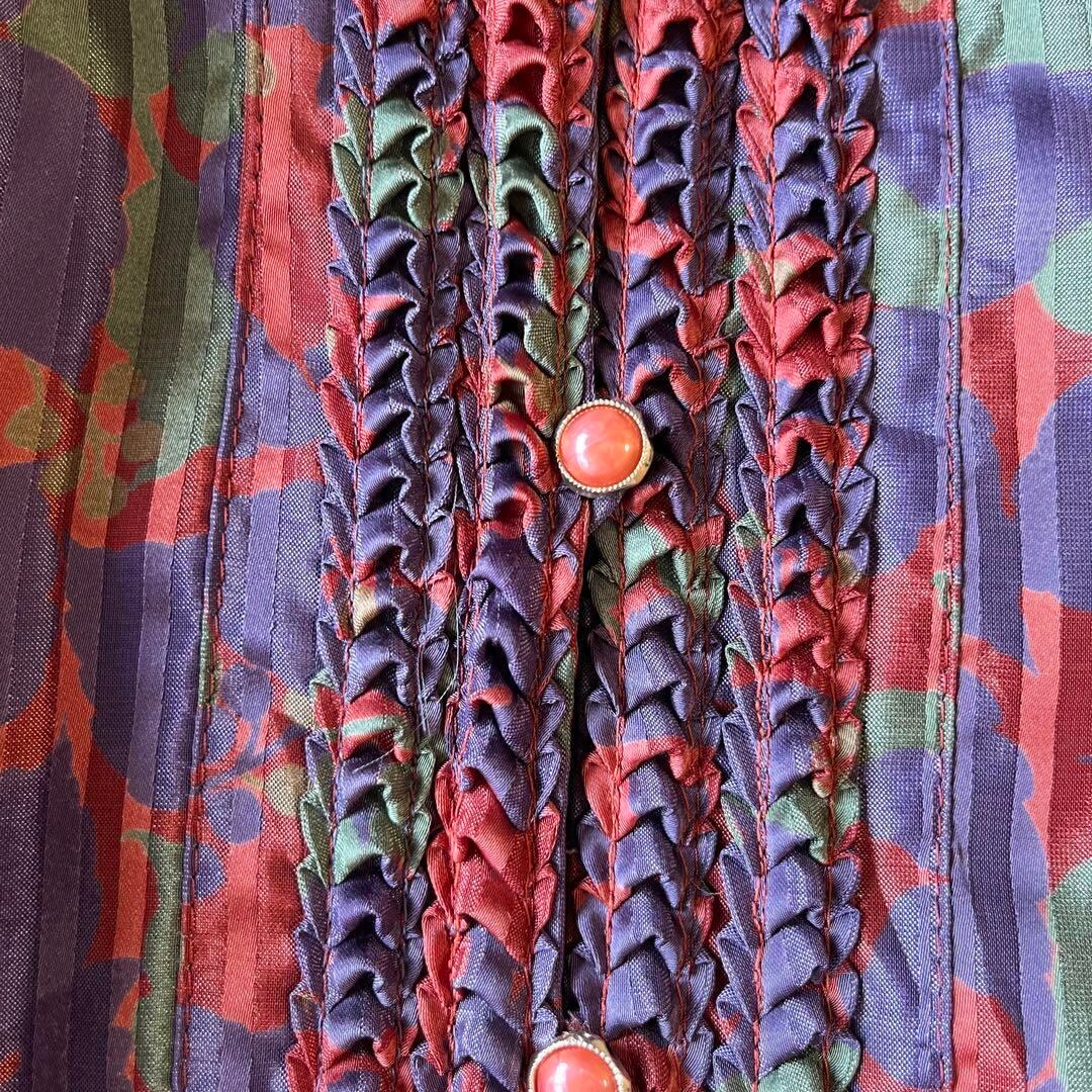 昭和レトロオレンジ紫チェックコート風ワンピース