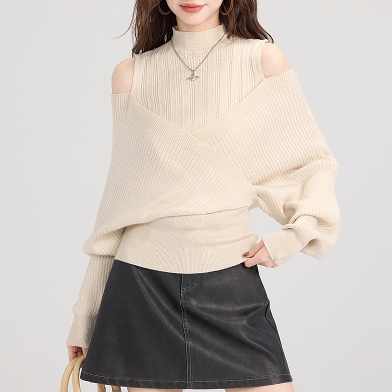 open-shoulder loose layered knit m0905