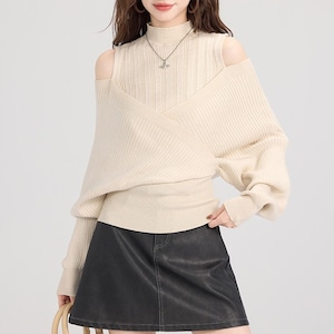 open-shoulder loose layered knit m0905