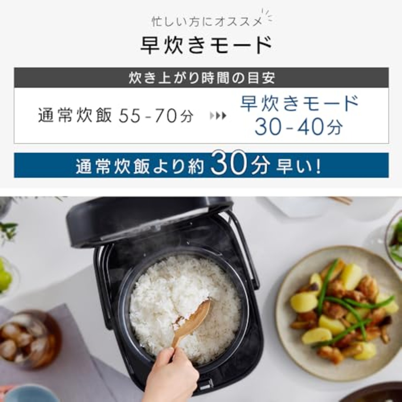 アイリスオーヤマ マイコン炊飯器 3合 一人暮らし 9種ヘルシーメニュー 自動メニュー搭載 銘柄炊き分け 軽量カップ付き RC-BMA30-B ブラック