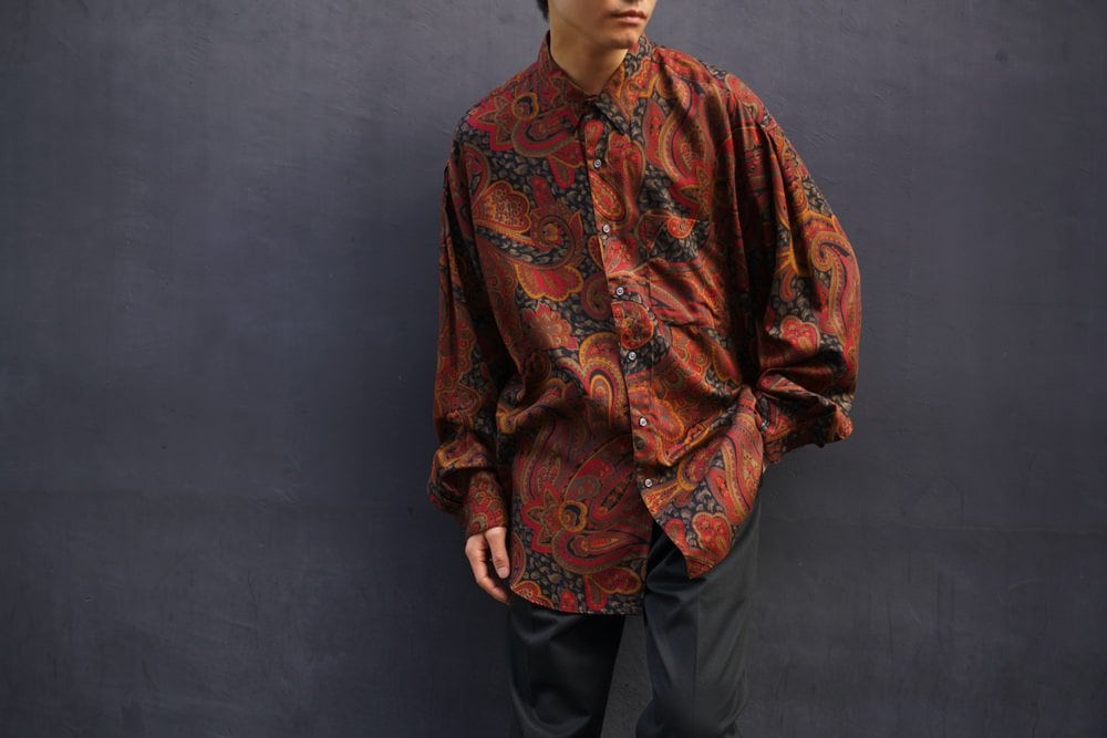 PERRY ELLIS] Vintage Paisley Pattern Rayon Shirt [1990s] Vintage