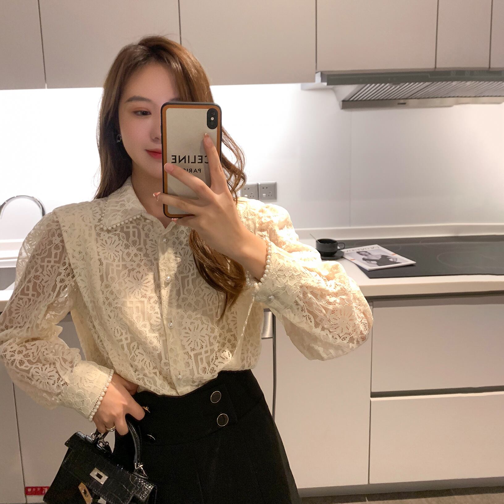 スプリングレースシャツ スタイルスタンダードホワイトトップス レトロ 春物 6Du_Shop_Women66863331891