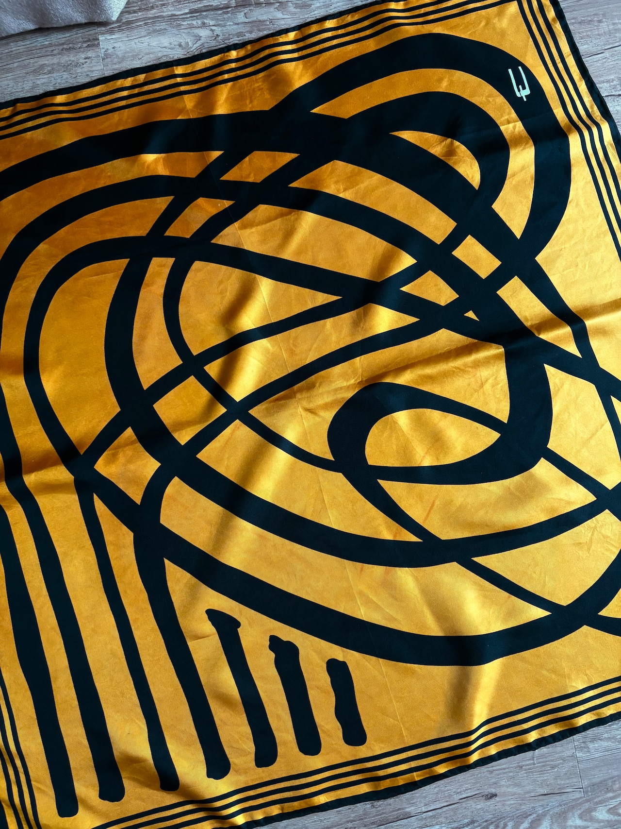 yellow & black abstract silk scarf-5152-8