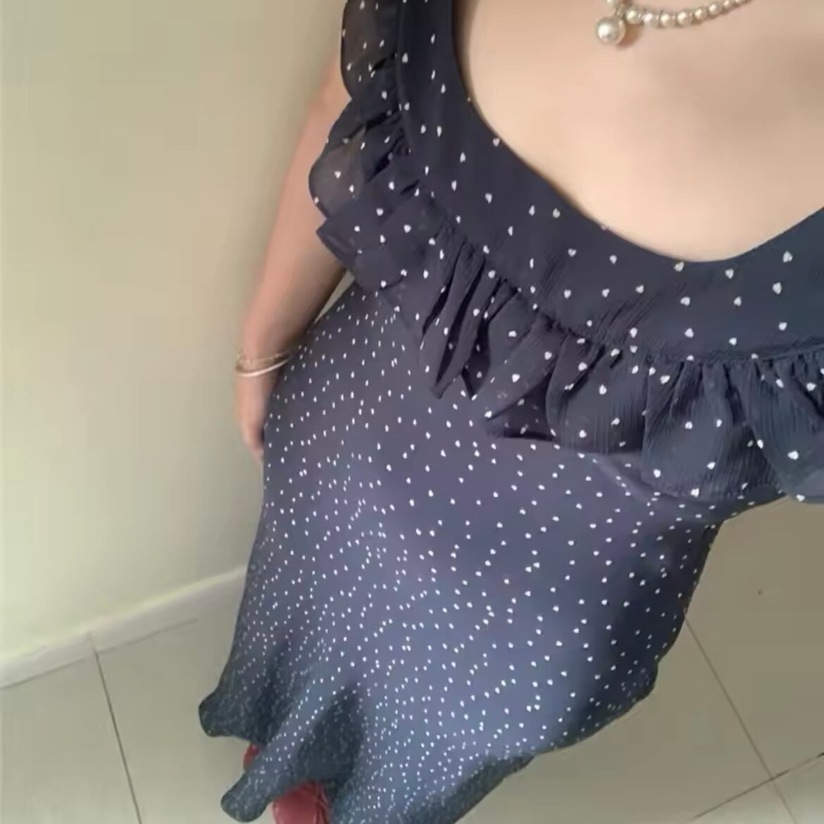 ドット柄バックリボンワンピース