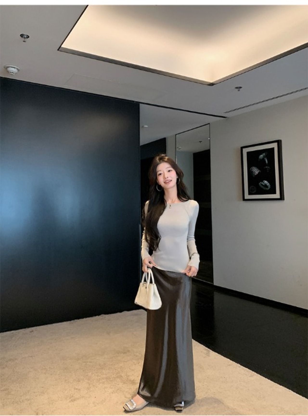 A-line draped long skirt【H00076】