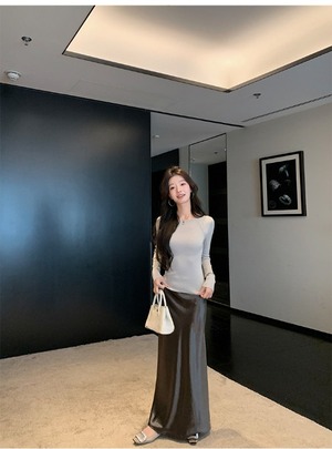 A-line draped long skirt【H00076】