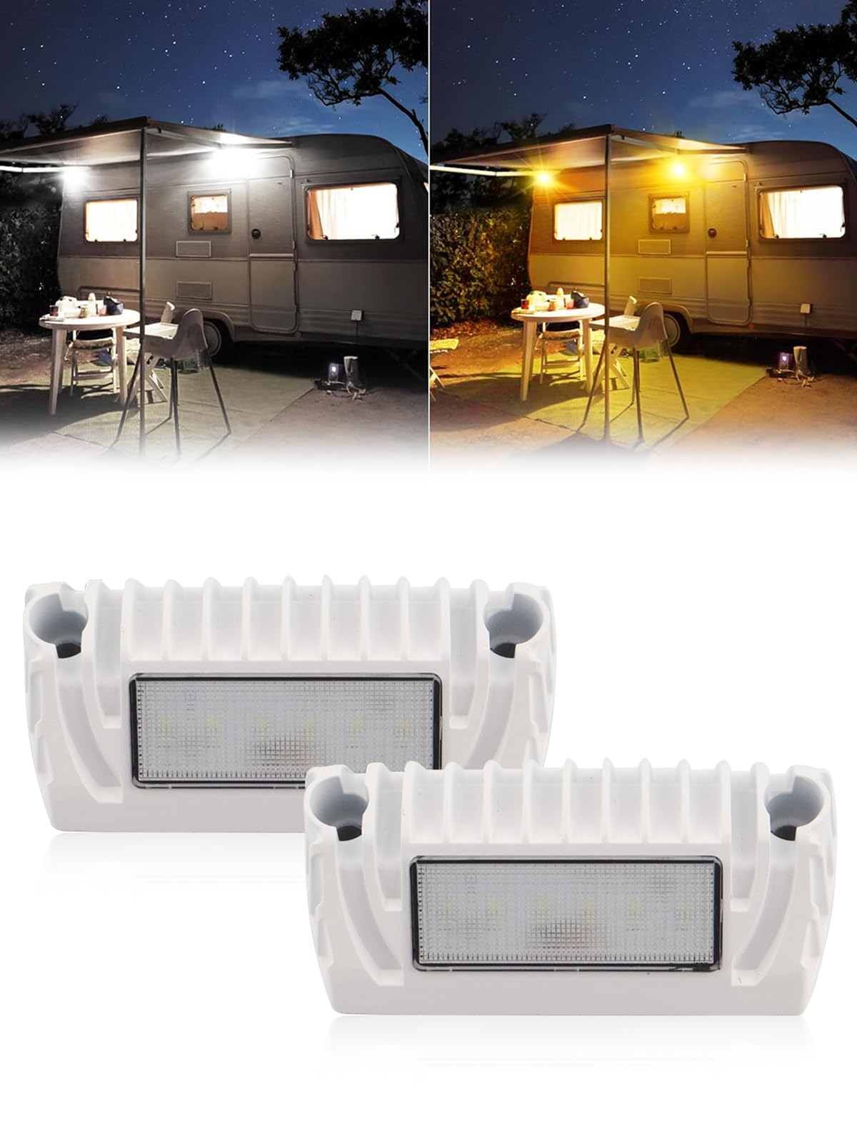 Chelhead キャンピングカー用LEDルームランプ 2色調光(イエロー/ホワイト) 12V DC 低電流 キャンプ用 船用 路肩灯 RV外部ランプ ポーチランプ アルミベース 多目的車対応