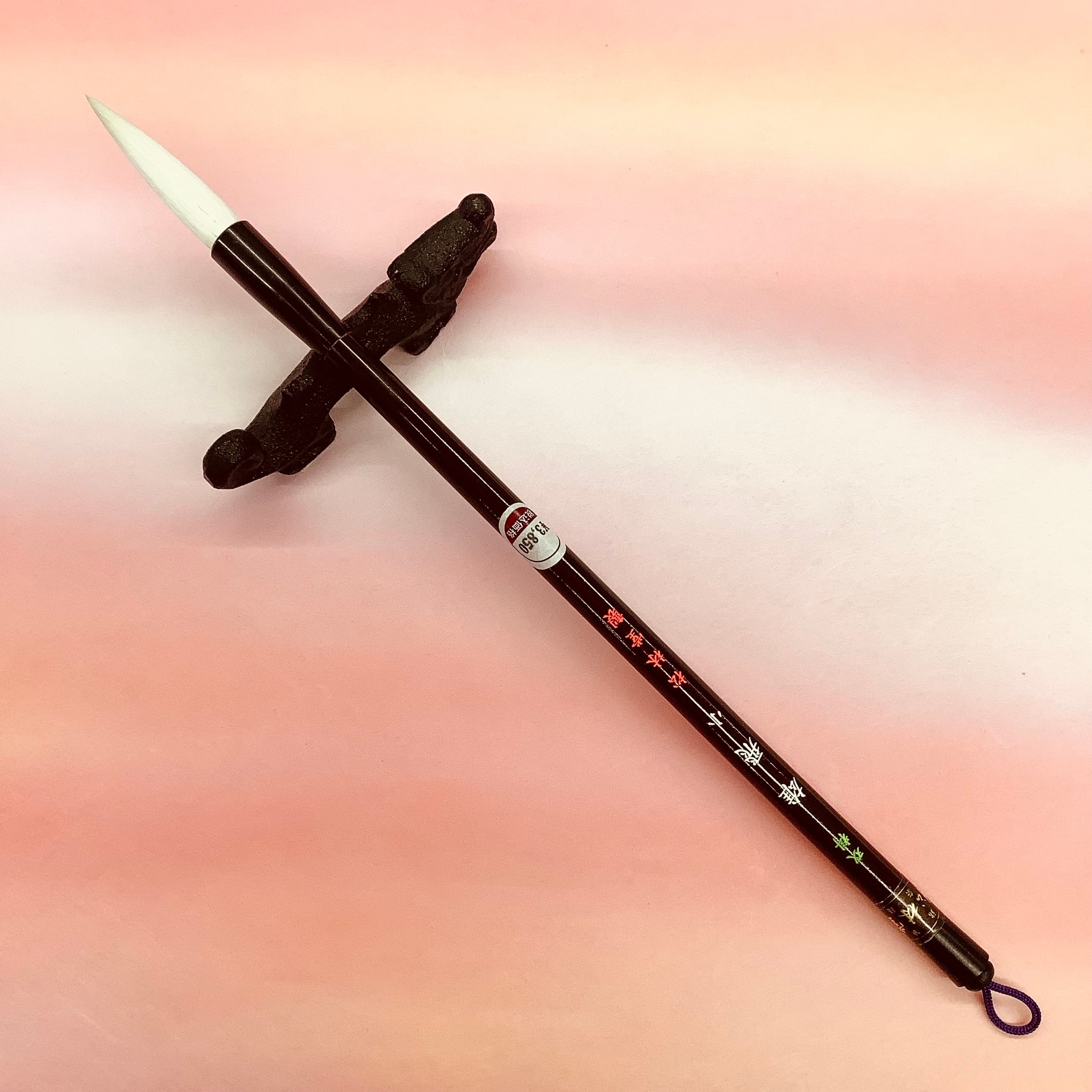 中国钦州 筆筒　文房具　落款あり くれ竹万年毛筆 蒔絵物語 赤富士 黒 (DU184-215)