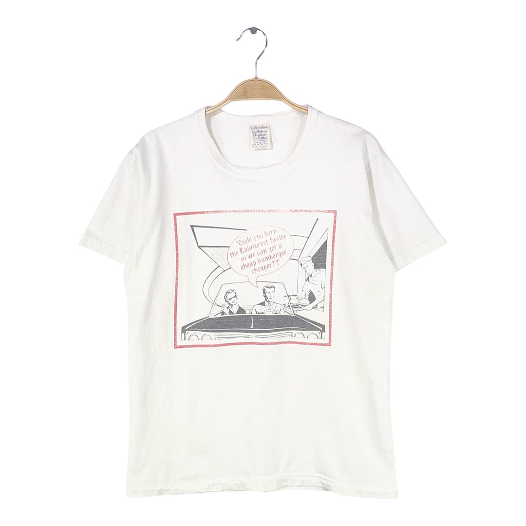 00s レトロアメリカングラフィック USA製 Tシャツ SOS FROM TEXAS 生成りホワイト ヘビーコットン メンズM 古着 @BZ0470