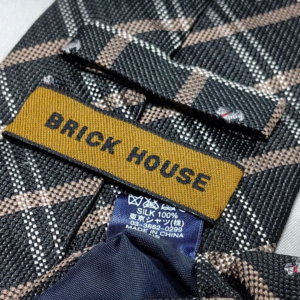ブリックハウス BRICK HOUSE 美品 微光沢 ネクタイ シルク100% 犬柄