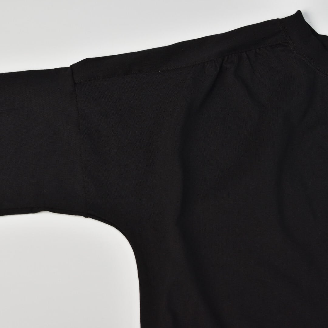 快晴堂 カイセイドウ Girl's 肩ギャザー7分袖Tシャツ・ブラック