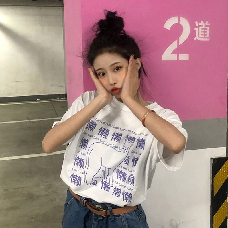 プリントトップス サマールーズ薄手ブラックTシャツ レディース 夏物 試着室71041760308