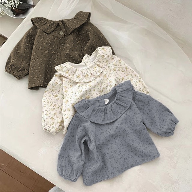 【BABY&KID】春作花柄大きなフリル襟トップス