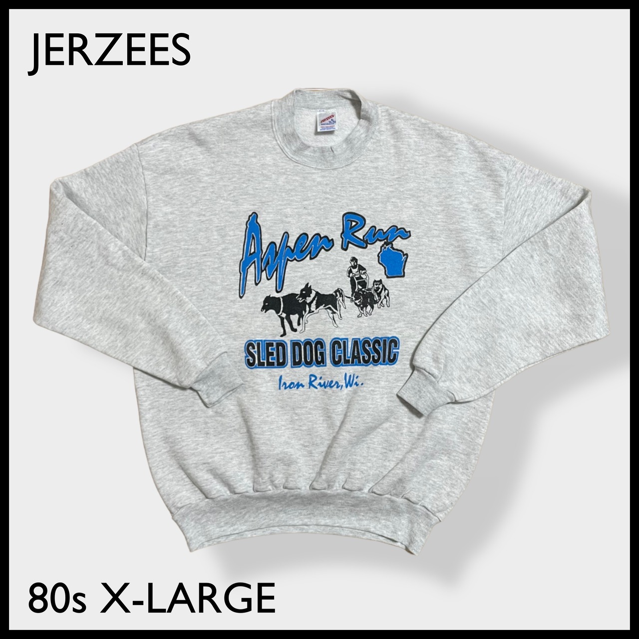 【JERZEES】80s 90s USA製 犬ぞり そりレース ロゴ アニマルプリント スウェット トレーナー プルオーバー グレー XL オールド ビンテージ US古着