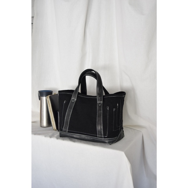 Simva 161-0040BK New Canvas-Leather Tote Small Black