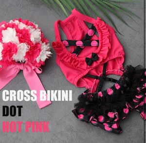 予約【HAPPYJJANGGU】Cross Ribbon Bikini《DotHotPink》