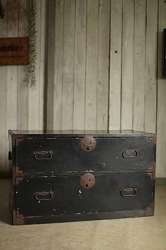 綺麗な丸金具庄内箪笥　4杯　タンス　収納　古家具　古民家　時代家具 綺麗な丸金具庄内箪笥4杯タンス収納古家具古民家時代家具