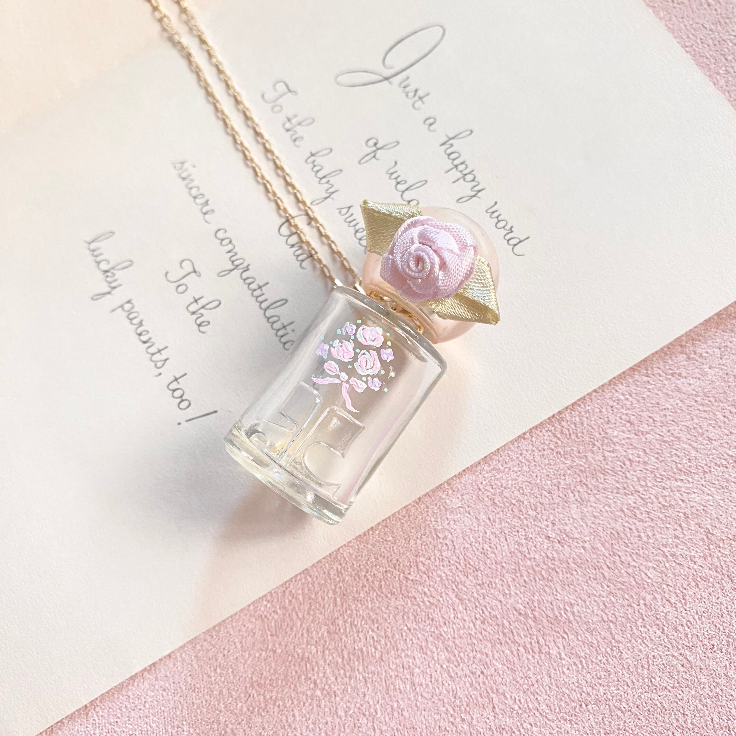(花束の思い)Hand painted perfume neckless ペイント香水瓶ネックレス