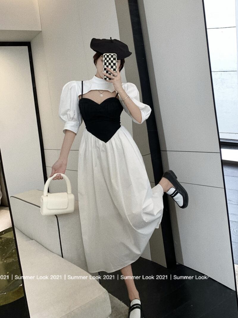 ドレス サマー薄手スカート 夏物 ブラックストロベリース34200805137