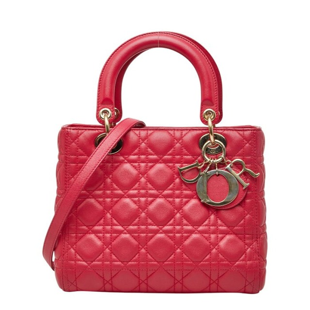 ディオール カナージュ レディディオール ミディアム ハンドバッグ ショルダーバッグ 2WAY ピンク レザー レディース Dior 【中古】