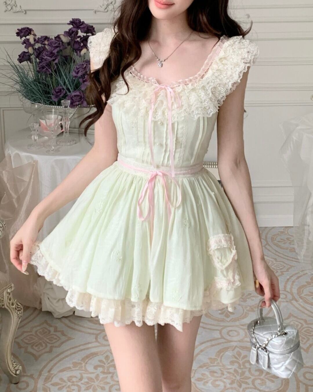 パステルミントレイヤーレースワンピース 2508622
