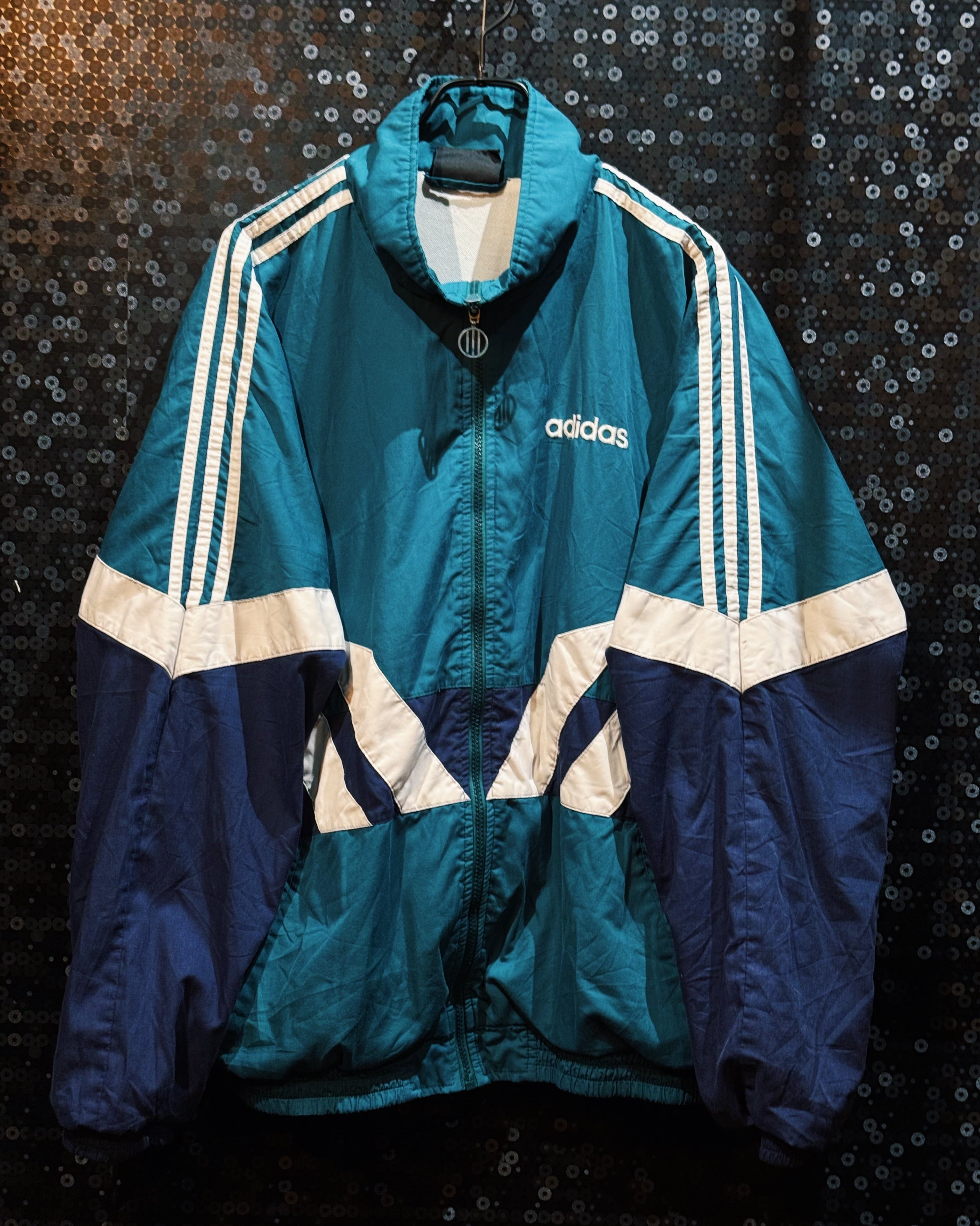 【ÆIEM】"adidas"Vintage Nylon Track Jacket – Teal × Navy Color Block