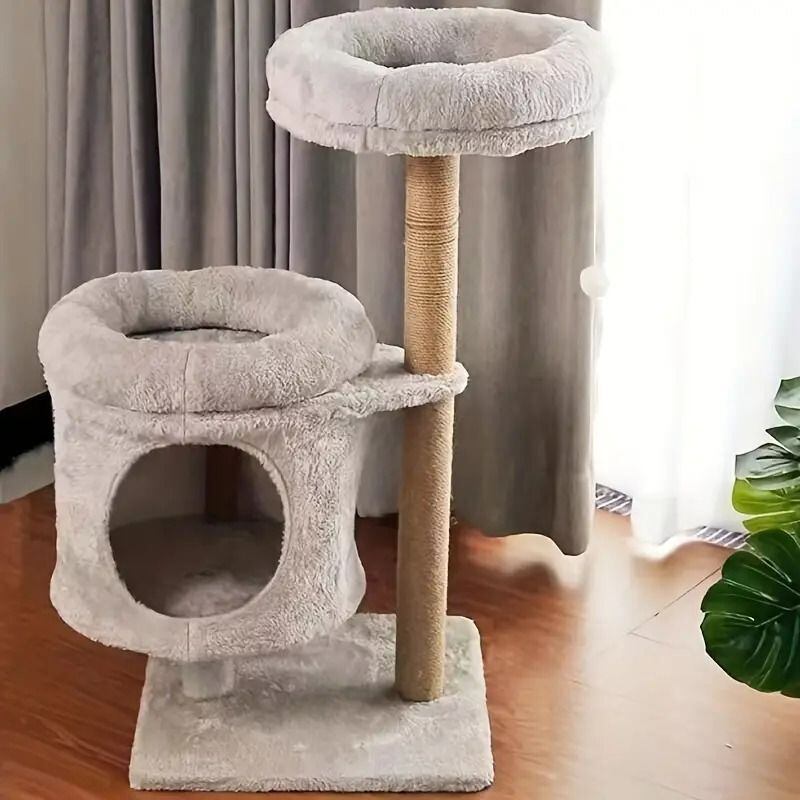 キャットタワー 爪とぎ 快適な巣付き グレー クライミングフレーム