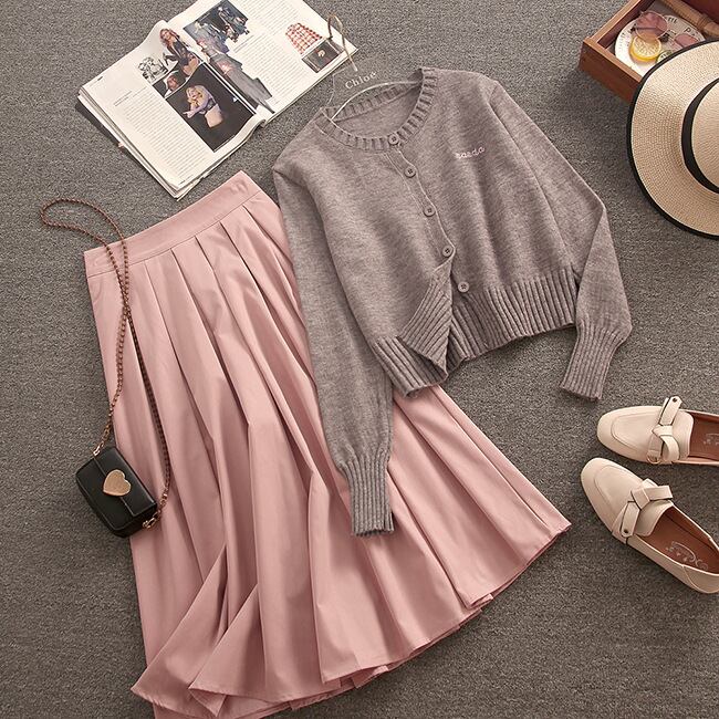 【set】ニットカーデ×スカートセット M18740