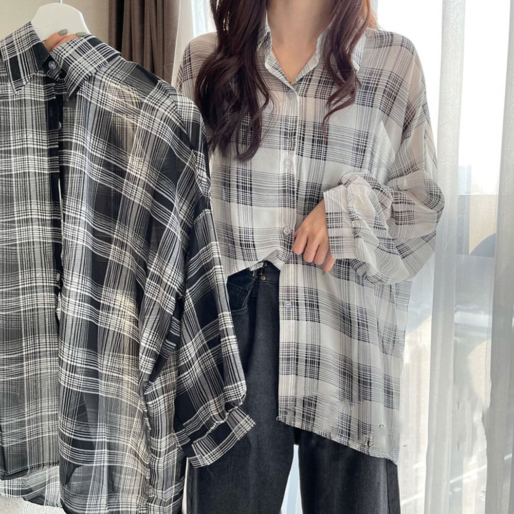 チェック シアー シャツ レディース 長袖 トップス 春夏 羽織り きれいめ 大人 かわいい おしゃれ 透け感 カジュアル 大人可愛い 大人女子