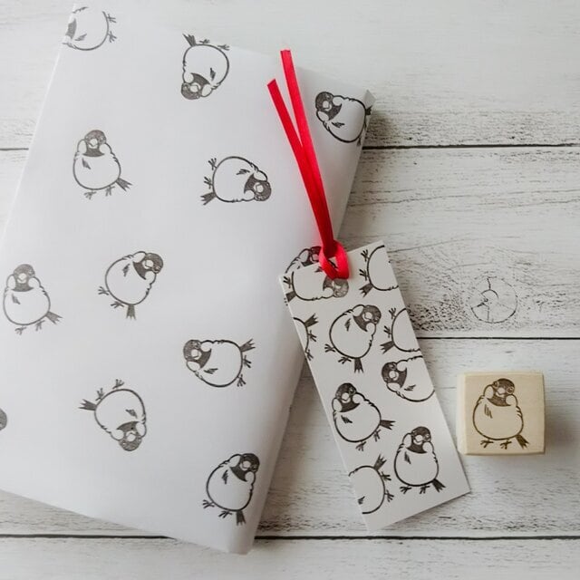 消しゴムはんこNo.323 シマエナガとお花 消しゴムはんこNo.323 シマエナガとお花