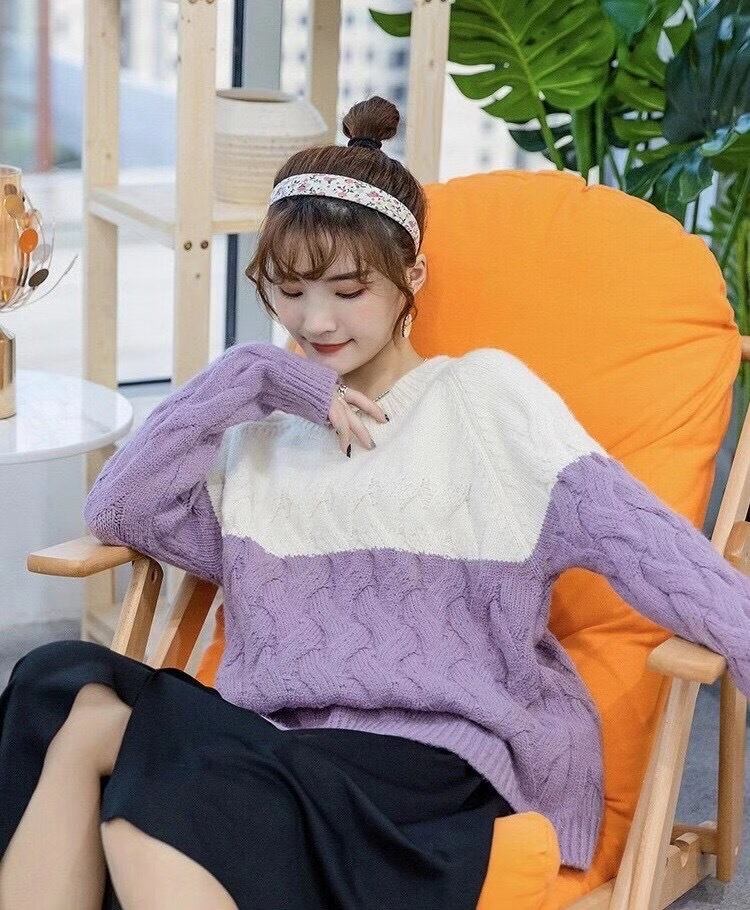 バイカラーケーブル編みニットAJ11013−303