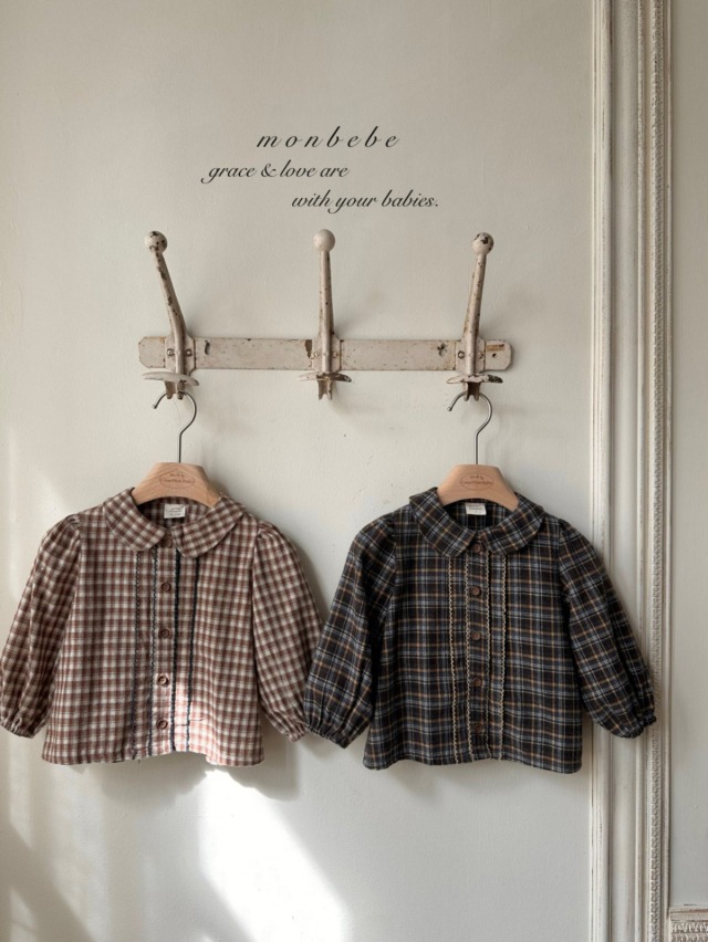 No.513 即納商品) monbebe 丸襟チェックシャツ