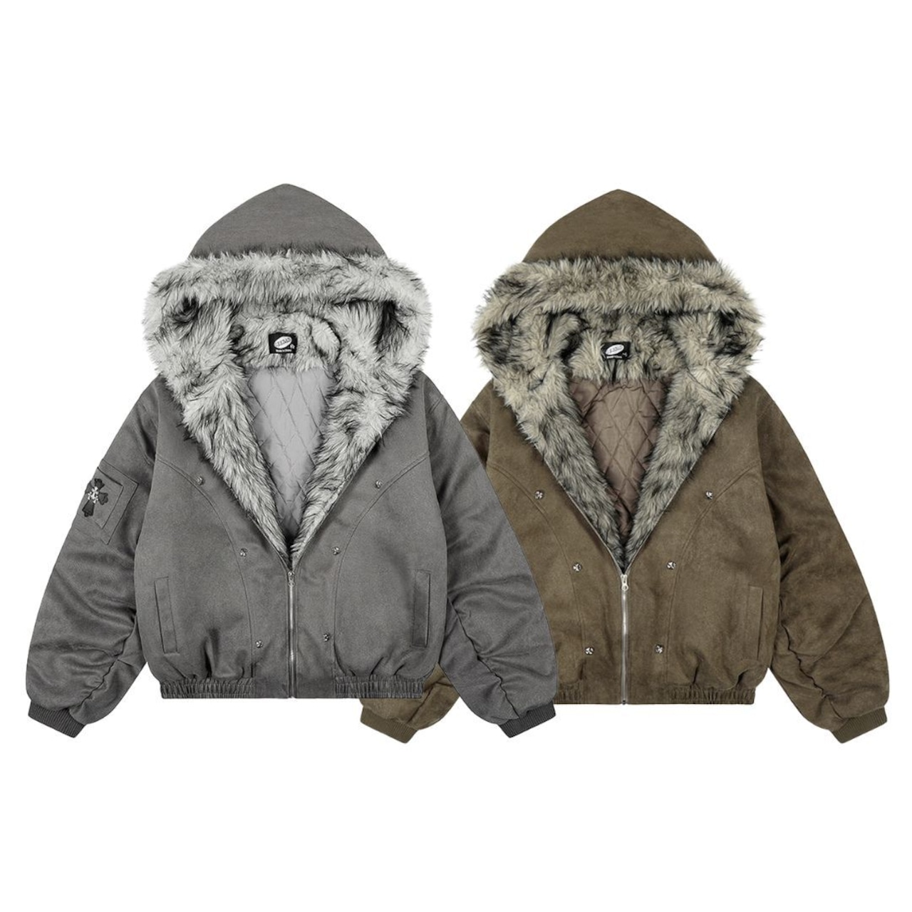 【暖かさUP】メタルクロス ファー中綿ジャケット T1977