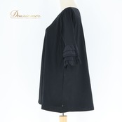 レディース トクコプルミエヴォル TOKUKO 1er VOL トップス 黒 無地 フリル レース チュニック ブラック系 秋 フレア 長袖 シンプル カジュアル おしゃれ 大人 可愛い ストレッチ 秋冬 軽い