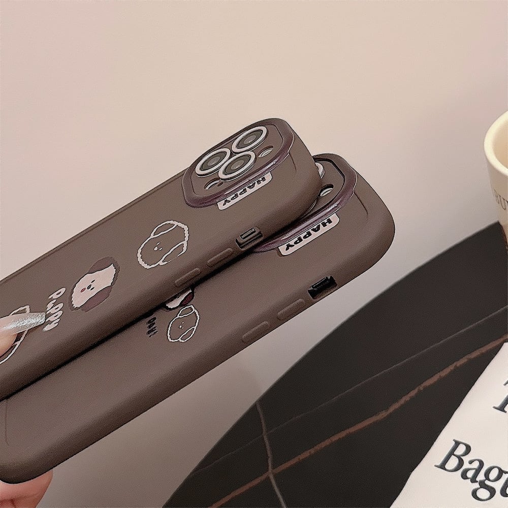 iPhone16 しいちゃん　スマホケース　ブラウン　3点セット iPhone16シリーズ対応】子犬が並んでるよ◎かわいい puppy ブラウン