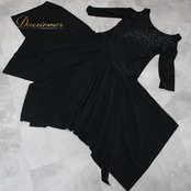 社交ダンス 衣装 スタンダード ドレス ワンピース レッスンウェア パーティ衣装 Leirena レイリーナ ラインストーン 黒 ブラック系 上品 ショートスリーブ 春夏 おしゃれ かわいい フェミニン イベント用 高級感 ストレッチ レディース ダンスウェア ボディライン 美シルエット 着回し 自宅練習 発表会 コスチューム ラインストーン装飾 豪華 体型カバー ブラックワンピース