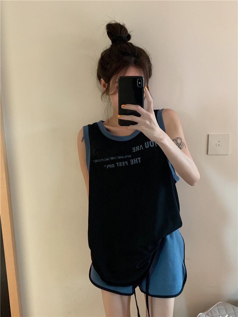 Tシャツ レディース薄手ルーズブラックノースリーブサマースタイル 夏物 ヨーロピアン ブラックストロベリース85366907408